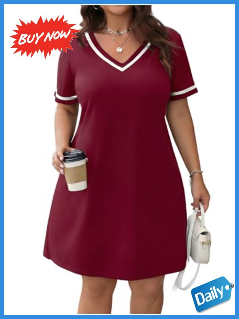Plus Size Short Sleeve V Neck T Shirt Dress Casual Summer Tunic